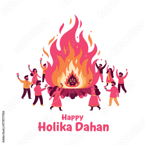 Joyful Holika Dahan Celebration with Bonfire and Festive People