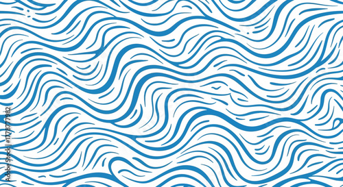 Blue flowing lines on a white background resembling water or abstract art