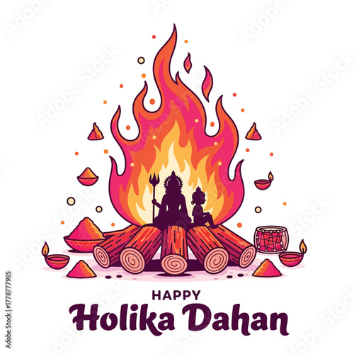Joyful Holika Dahan Celebration with Bonfire and Festive People