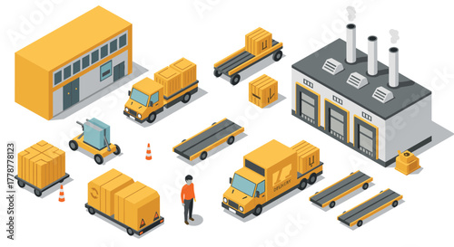 Isometric logistics and transport elements for warehouse management and industrial design