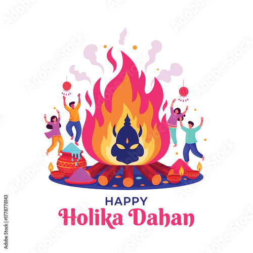 Joyful Holika Dahan Celebration with Bonfire and Festive People