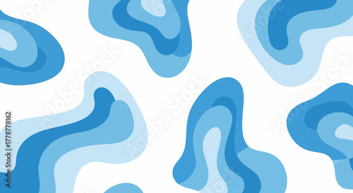 Blue shapes varying shades arranged on a white background Overlapping layers create depth