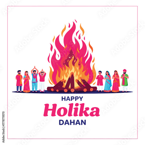 Joyful Holika Dahan Celebration with Bonfire and Festive People