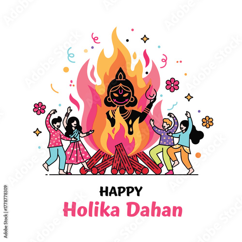 Joyful Holika Dahan Celebration with Bonfire and Festive People