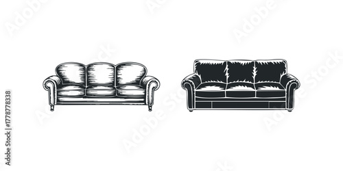 Two Vintage Style Sofas in Black and White