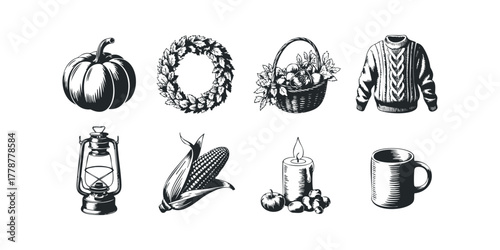 Collection of Autumn Harvest and Cozy Season Icons
