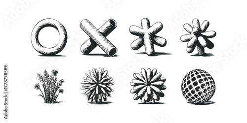 Collection of Organic and Geometric Forms in Sketch Style