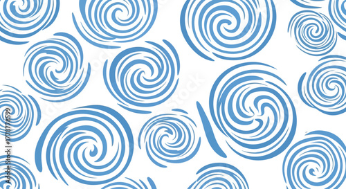 Blue swirls on a white background various sizes and slightly rough edges