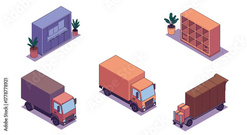 Isometric delivery trucks and warehouse storage unit design