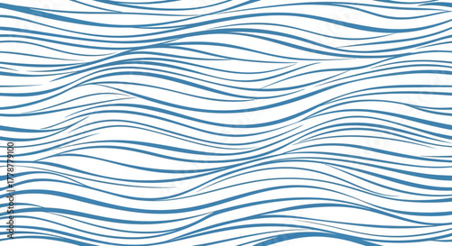 Blue waves flow across a white background creating a dynamic abstract pattern