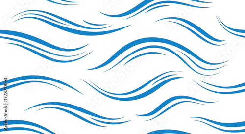 Blue wavy lines are repeated forming an abstract pattern on a white backdrop
