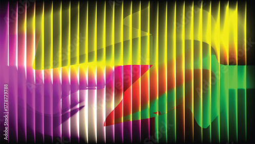 Abstract colorful background with stripes, bright  mixed colorful gradient. Ribbed abstract color gradation texture, sphere noise effect. Corrugated background with luminous ridges.