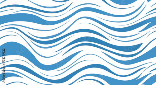 Blue  white wavy line pattern Varied thicknesses  curves create a fluid abstract design No focal point