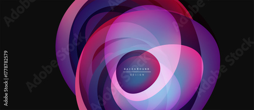 Abstract layers create vibrant, flowing design. Pink, purple hues dominate, forming circular pattern. Modern background element.
