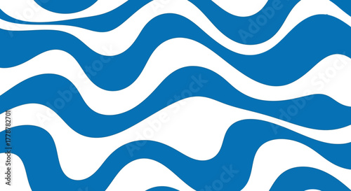 Wavy blue stripes alternate with white stripes in a repeating pattern