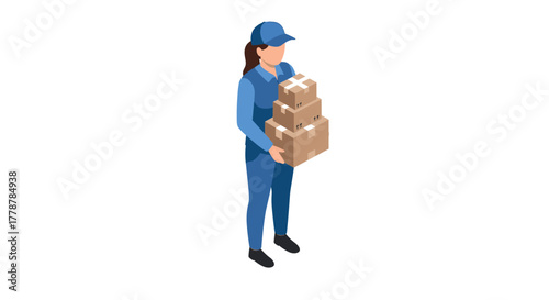 Delivery worker carrying packages in uniform with cap