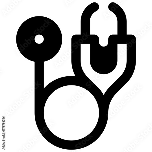 Stethoscope. Outlined stroke vector icon with black-filled details.