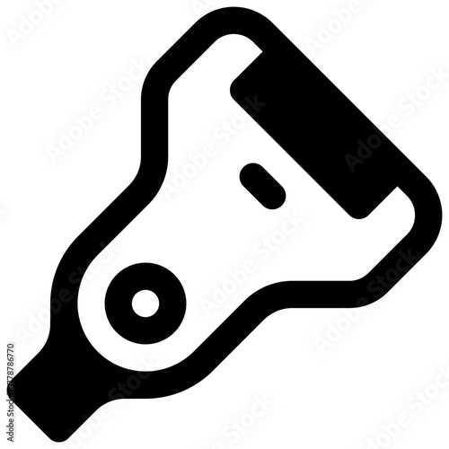 Ultrasound transducer. Outlined stroke vector icon with black-filled details.