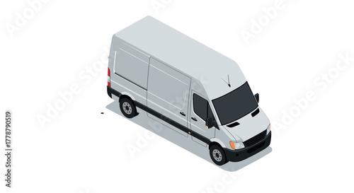 White delivery van isometric view on white background