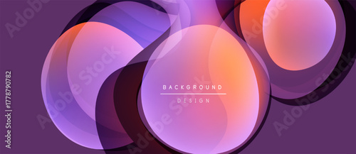 Abstract circles overlap, creating vibrant gradients. Purple, orange hues dominate design. Minimalist text reads background design. Modern aesthetic.