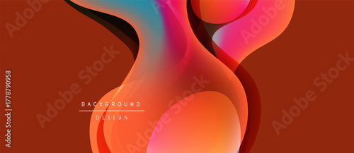 Abstract fluid shapes, vibrant colors, dynamic composition. Modern design element for backgrounds, presentations. Orange dominates palette.