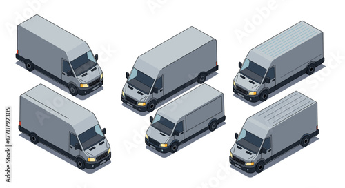 Isometric cargo van set from multiple angles