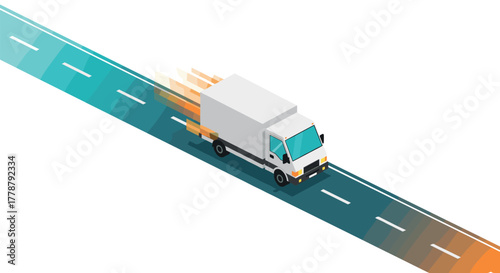 Fast delivery concept with isometric truck on highway