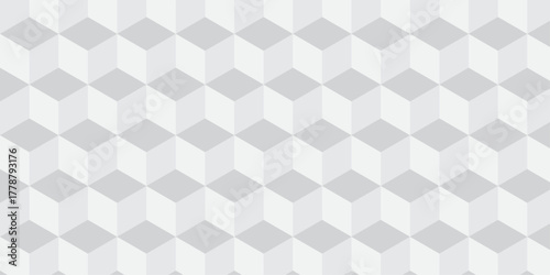 Seamless white geometric cube creative concept triangle overlapping overlap square technology texture. geometric digital cubes fabric and wallpaper grid block texture background.	
