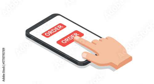 Isometric smartphone online shopping with order button concept