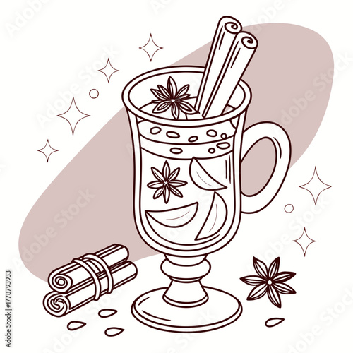 Festive mulled wine with cinnamon sticks and star anise