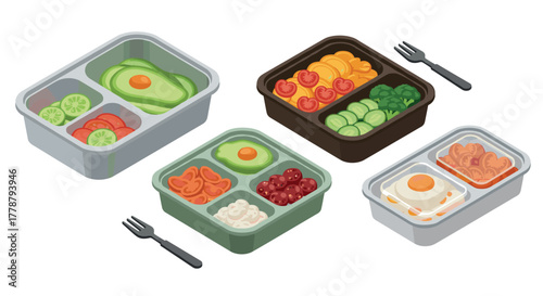 Delicious meal prep with fresh ingredients in isometric design