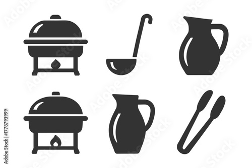 Silhouette icons of kitchen and cooking utensils.