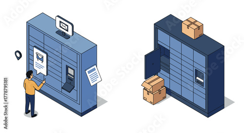Isometric smart locker with mailbox and parcel delivery system