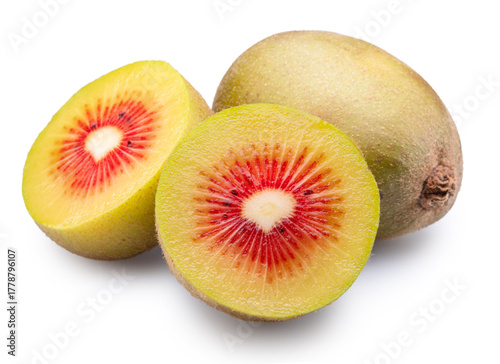 Принти на полотні Red kiwifruit and cross section of red kiwi on white background