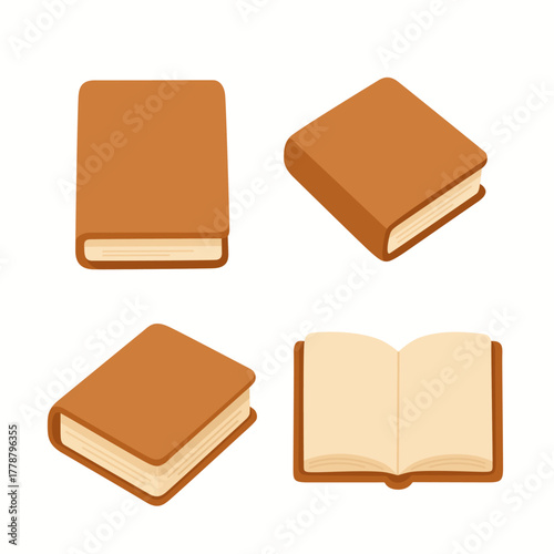 Set of brown books in flat vector style