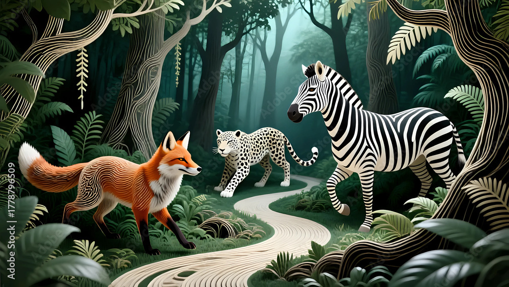 Obraz premium Group of animals in forest 