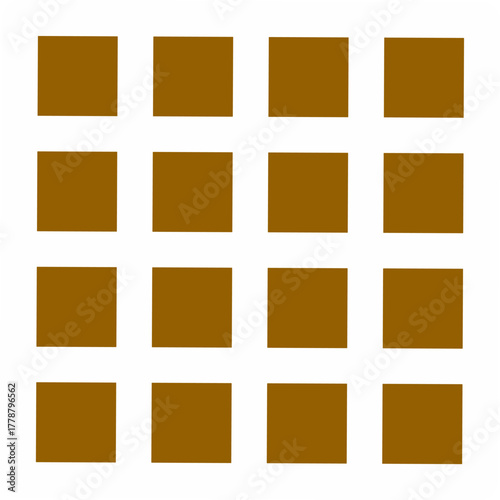 Minimalist geometric pattern of sixteen brown squares arranged in a clean 4x4 grid on a white background, perfect for modern design and abstract art themes.

