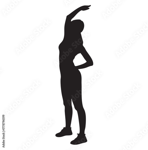Woman Stretching Silhouette, Isolated on White Background.