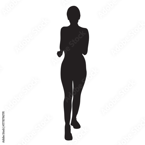 Running Woman Silhouette, Isolated on White Background