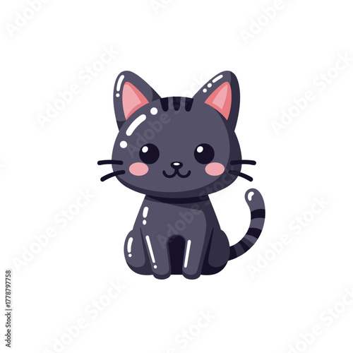 Cute cartoon cat character with big eyes and pink cheeks  