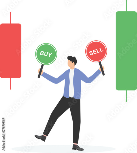 Time decision to invest in stock market, opportunity to buy or sell in cryptocurrency trading, foreign exchange concept.
