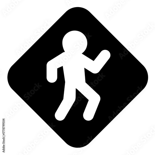Walking area signpost solid icon, driver license concept. Vector graphics. People walk at road allowed sign on white background, style icon mobile or web design.