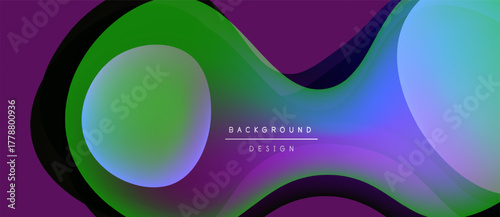 Abstract fluid shapes, vibrant colors blend. Modern design elements create dynamic composition. Purple, green, blue hues dominate visual space.
