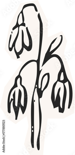 Minimalist Plant Illustration Cutout Paper. Wild forest herbs and flowers vintage textured chalk drawing sketch