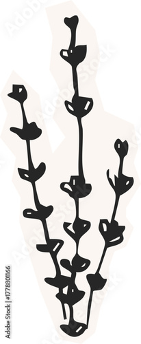 Minimalist Plant Illustration Cutout Paper. Wild forest herbs and flowers vintage textured chalk drawing sketch