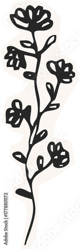 Minimalist Plant Illustration Cutout Paper. Wild forest herbs and flowers vintage textured chalk drawing sketch