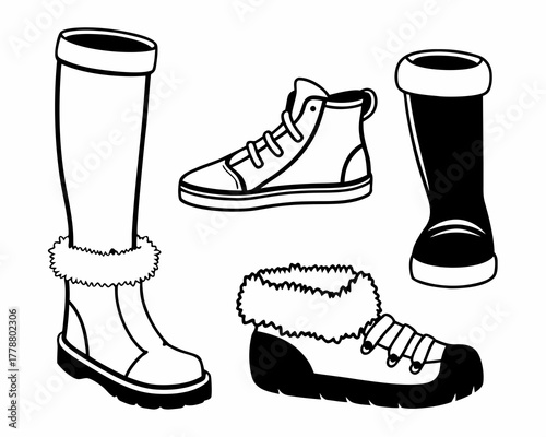 Assortment of winter boots for snowy season
