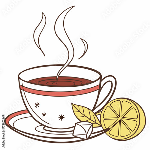 Cup of tea with lemon and sugar