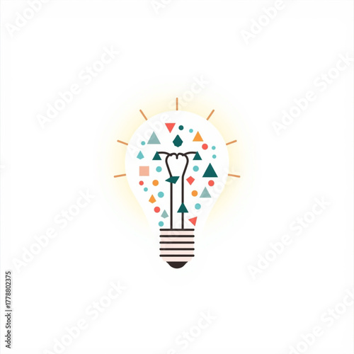 Creative Lightbulb Icon with Hand Filament and Geometric Shapes Concept Illustration