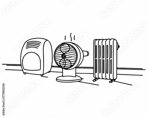 Illustration of three heaters on the floor